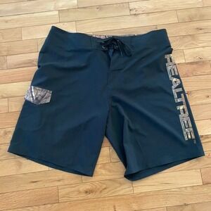 Realtree Fishing Mens Board Shorts Black Camo Logo Swim Trunks Size XL 40 42